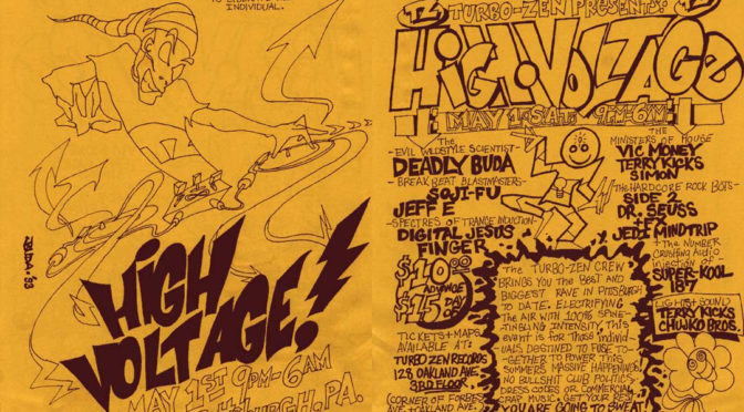 Rock the Blockchain's flyer graphic is from the 1993 Turbo-Zen party in Pittsburgh, PA, High Voltage! The graphics would later be mentioned by Dan Mross in the movie "The Rise and Rise of Bitcoin" for its slogan, Technology Must Be Used to Liberate the Indvidual."